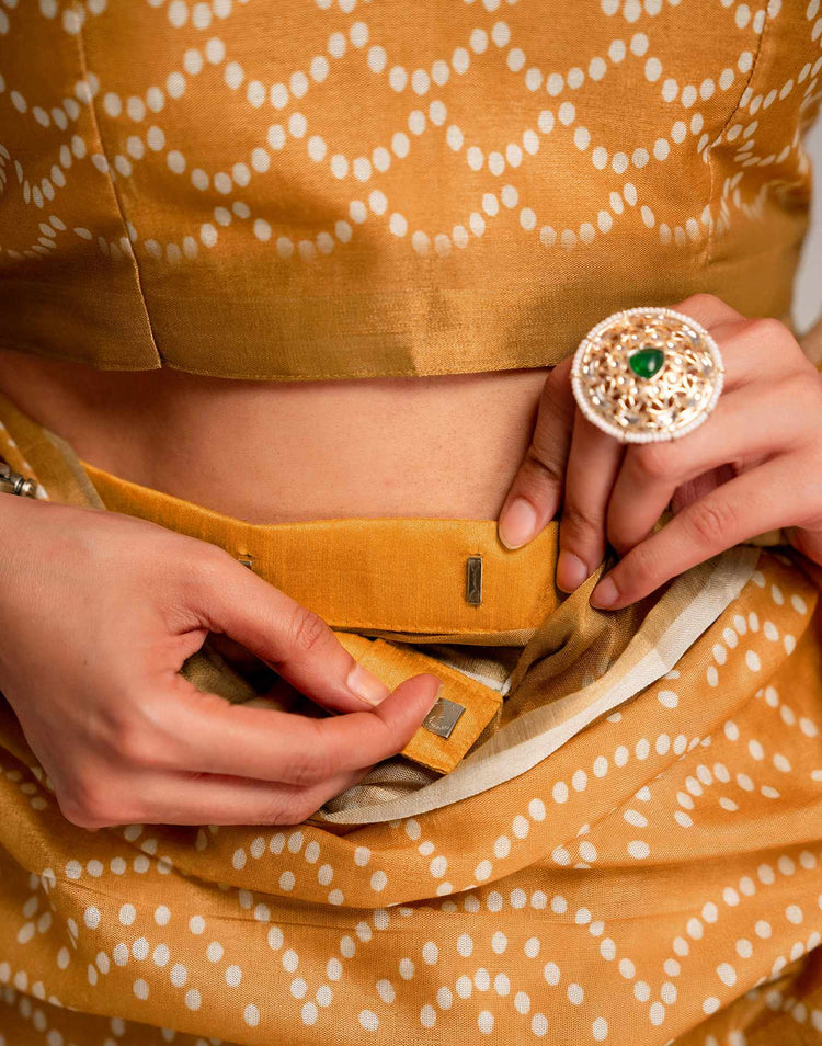 Ready To Wear Light Mustard Linen Printed Saree
