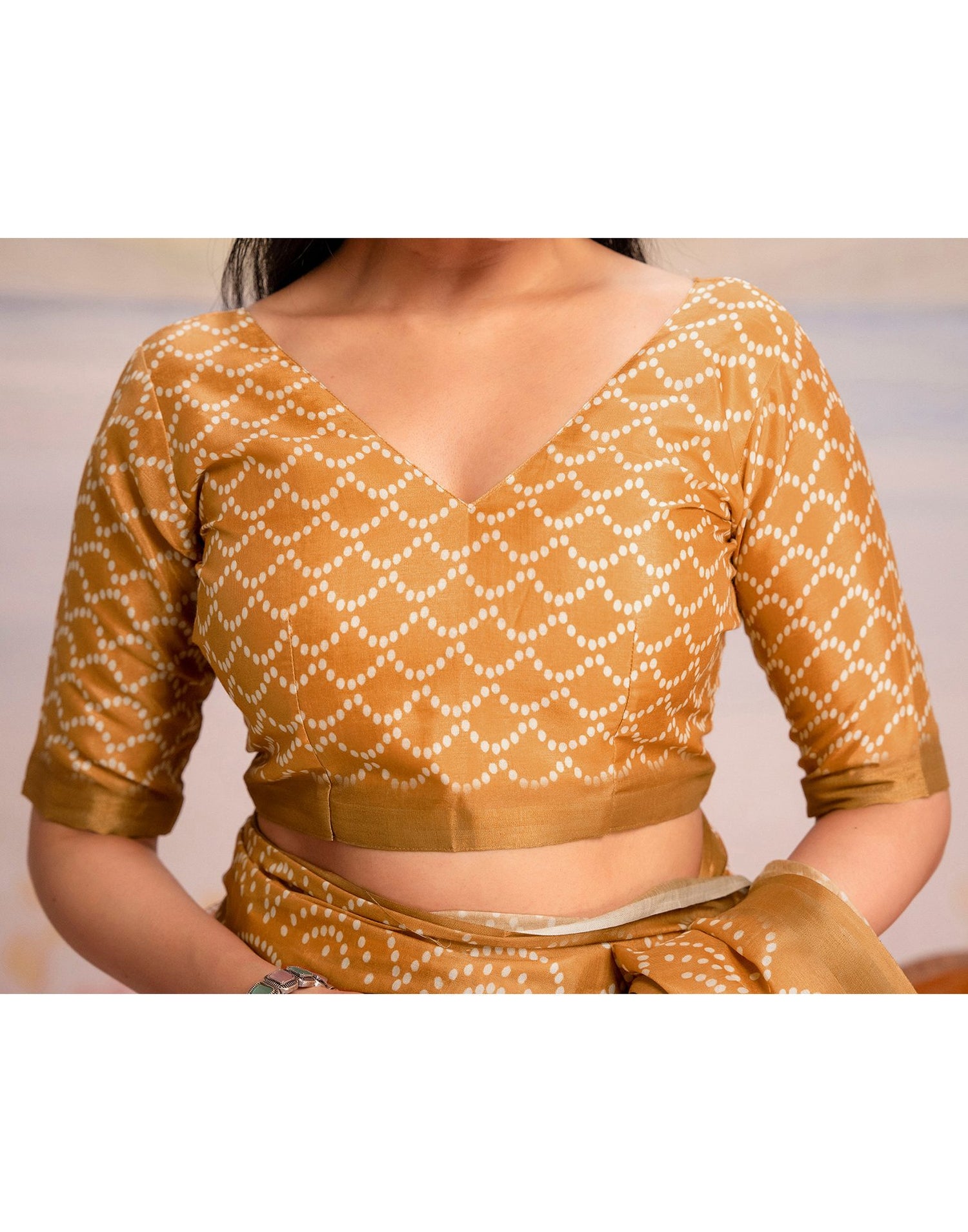 Ready To Wear Light Mustard Linen Printed Saree
