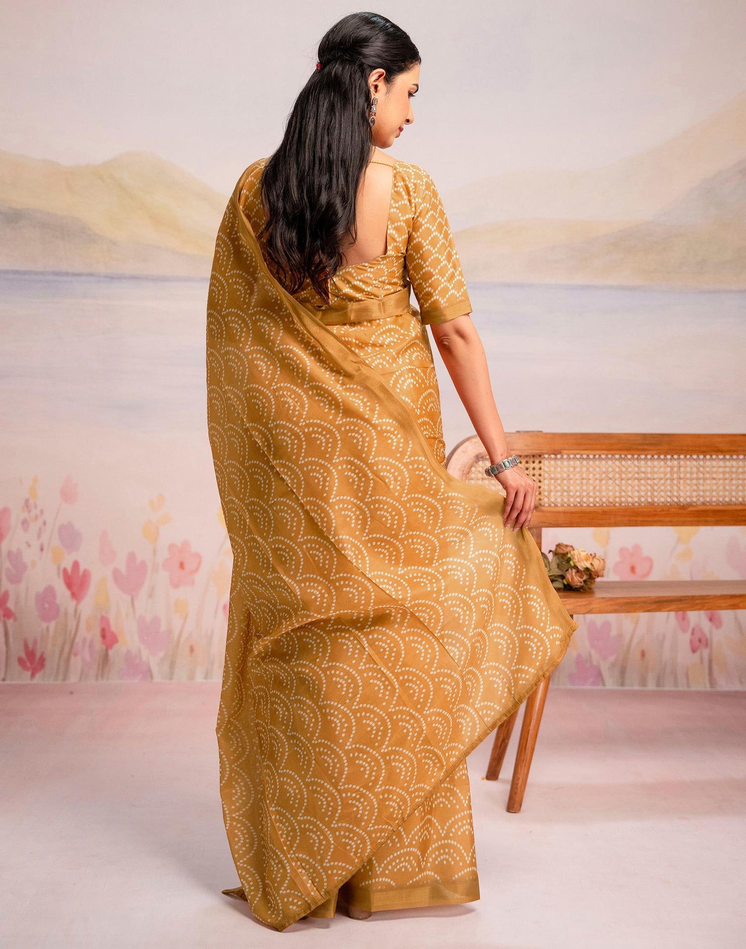 Ready To Wear Light Mustard Linen Printed Saree