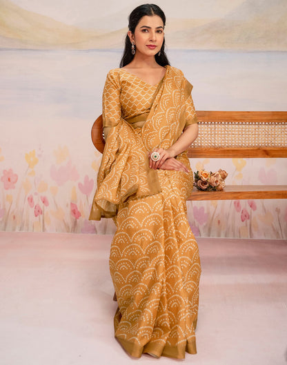 Ready To Wear Light Mustard Linen Printed Saree