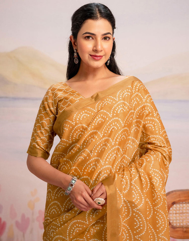 Ready To Wear Light Mustard Linen Printed Saree