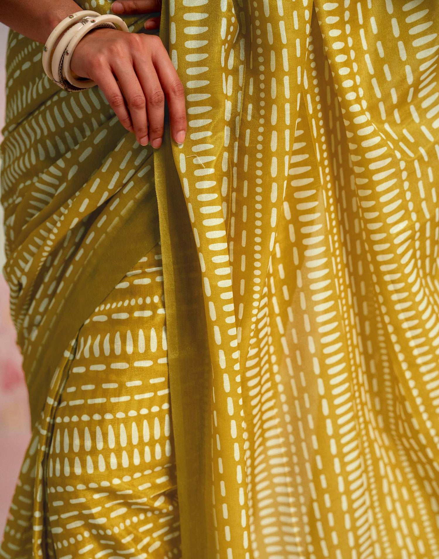Ready To Wear Lime Yellow Linen Printed Saree