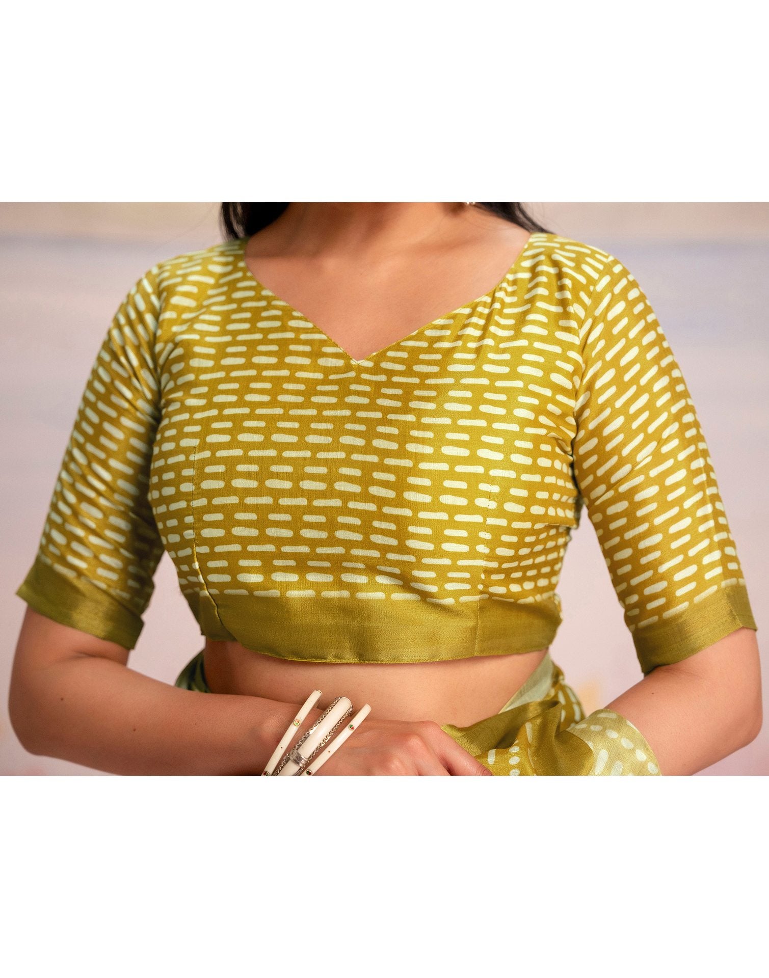 Ready To Wear Lime Yellow Linen Printed Saree