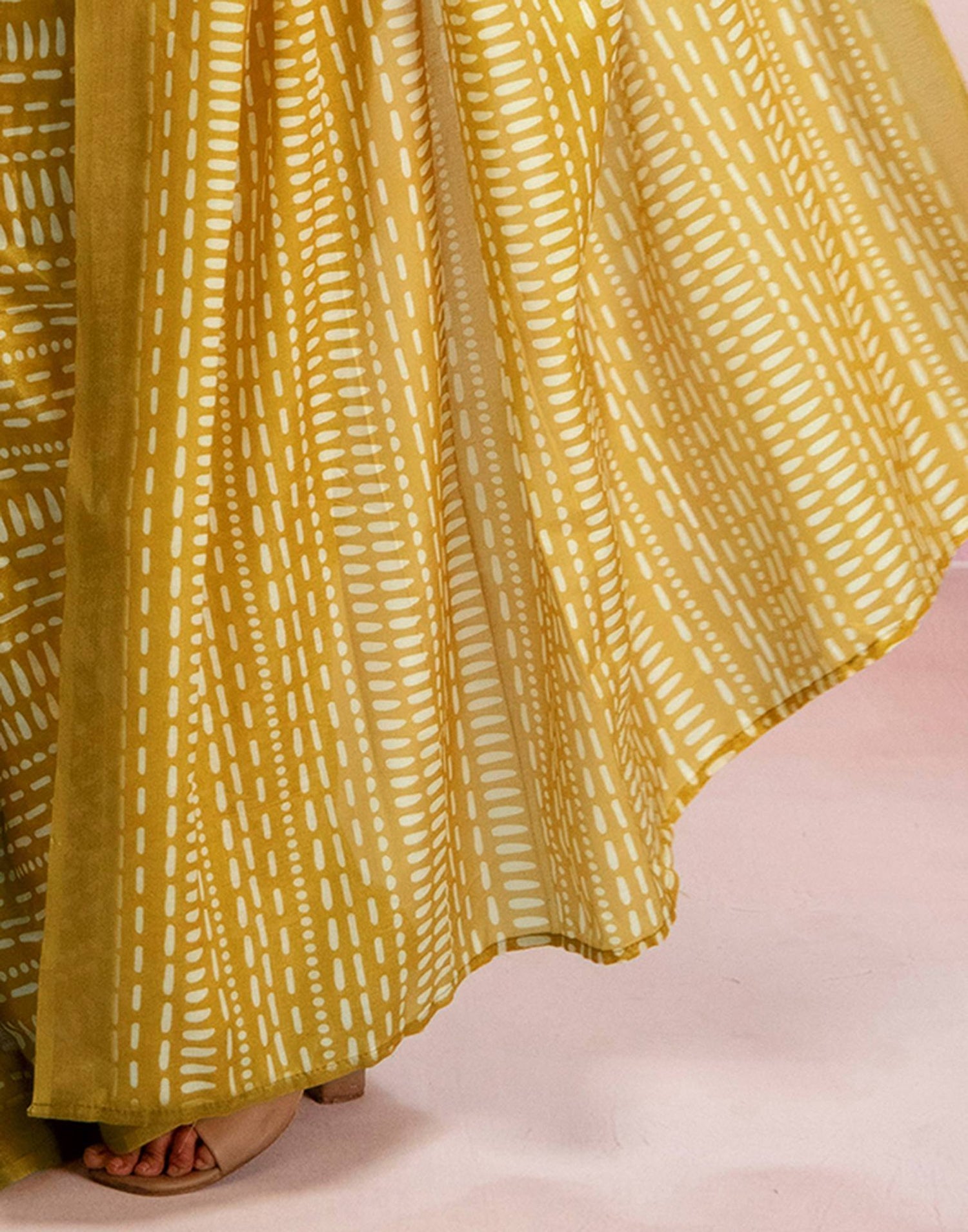 Ready To Wear Lime Yellow Linen Printed Saree