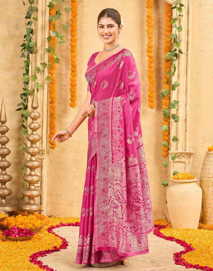 Pink Silk Woven Banarasi Saree