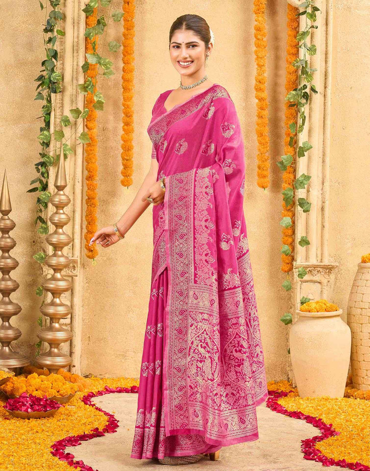 Pink Silk Woven Banarasi Saree