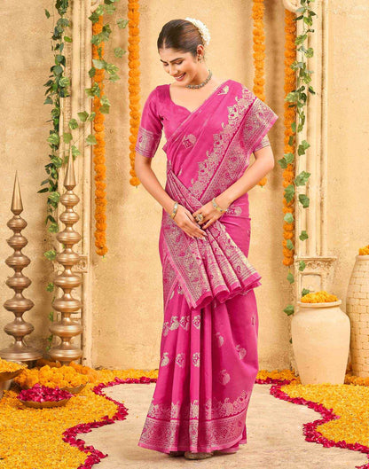 Pink Silk Woven Banarasi Saree