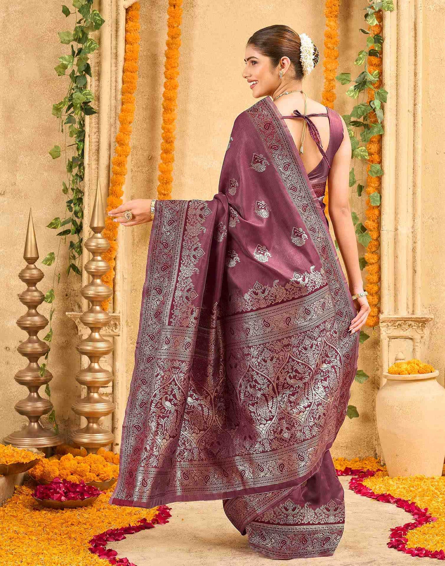 Maroon Silk Woven Banarasi Saree