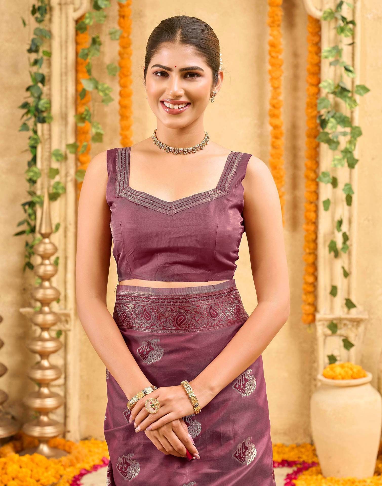 Maroon Silk Woven Banarasi Saree