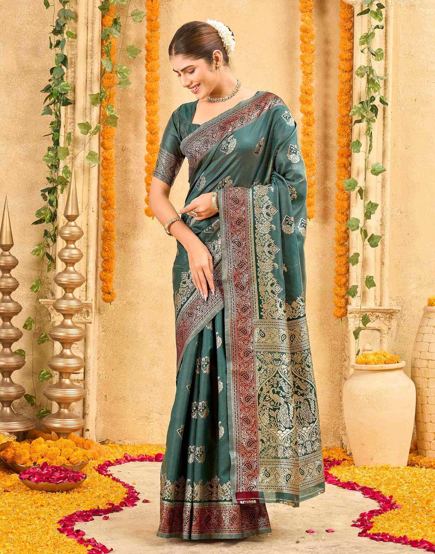 Green Silk Woven Banarasi Saree
