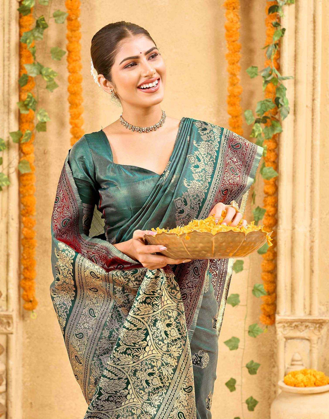 Green Silk Woven Banarasi Saree