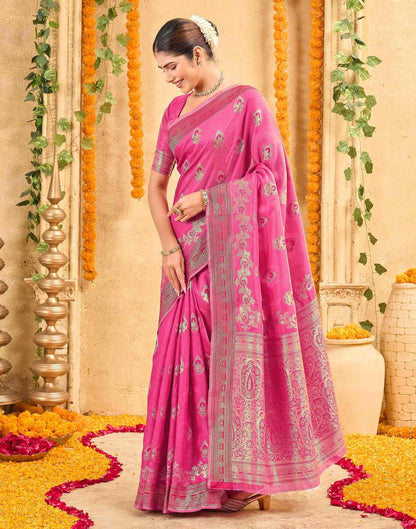 Pink Silk Woven Banarasi Saree
