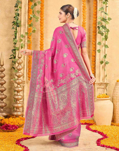 Pink Silk Woven Banarasi Saree