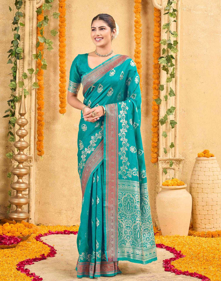 Teal Green Silk Woven Banarasi Saree