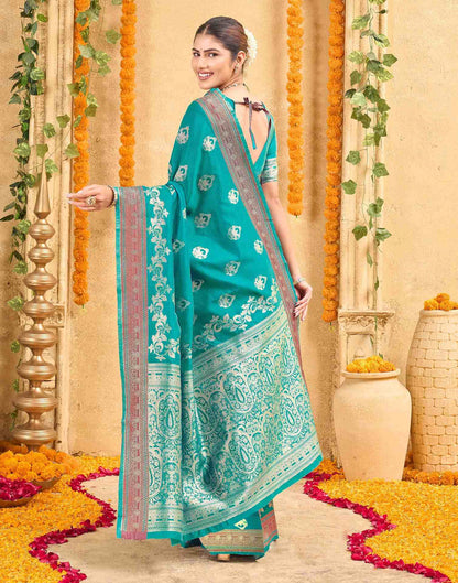Teal Green Silk Woven Banarasi Saree