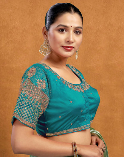 Teal Blue Silk Woven Banarasi Saree