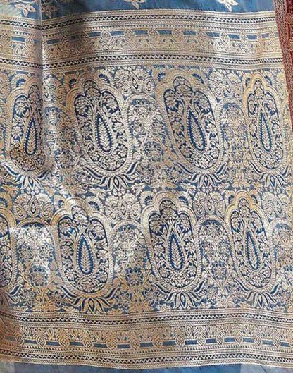 Teal Blue Silk Woven Banarasi Saree