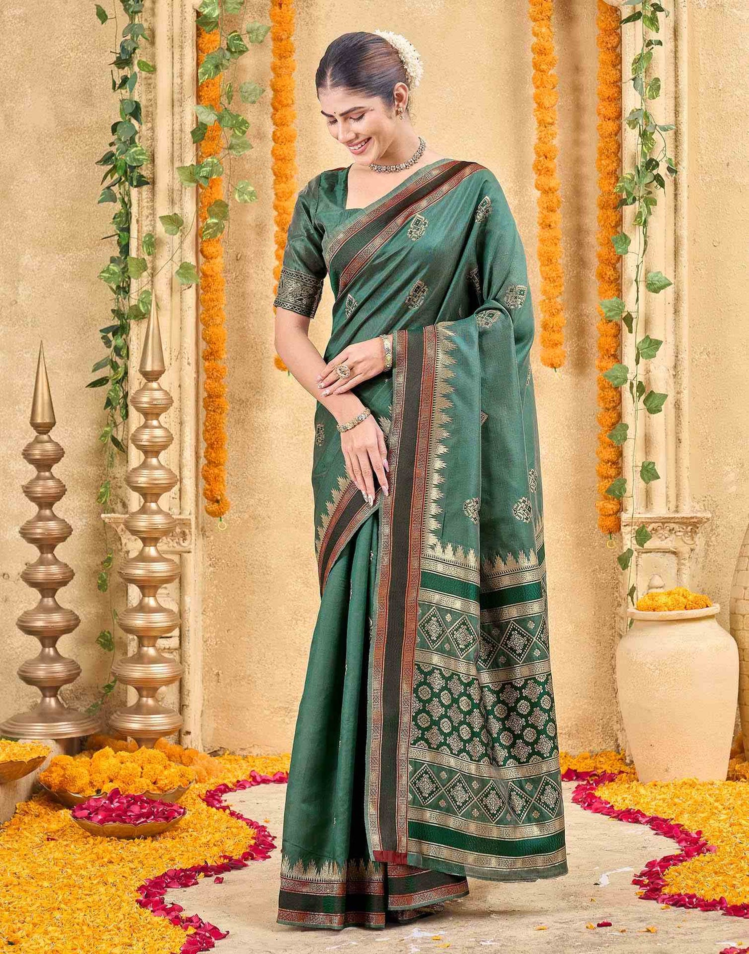 Green Silk Woven Banarasi Saree