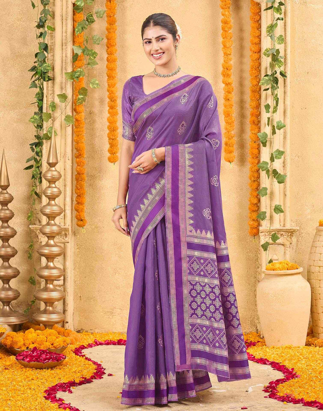Purple Silk Woven Banarasi Saree
