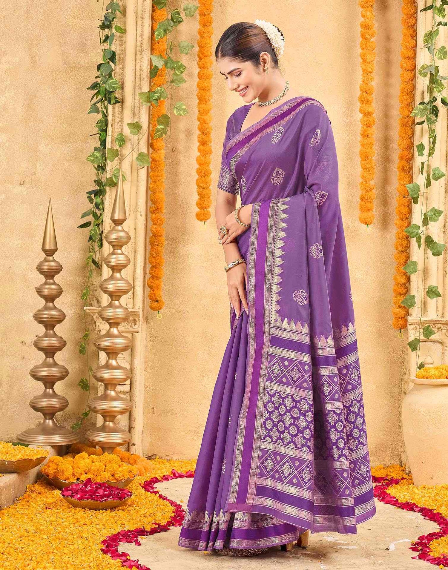 Purple Silk Woven Banarasi Saree