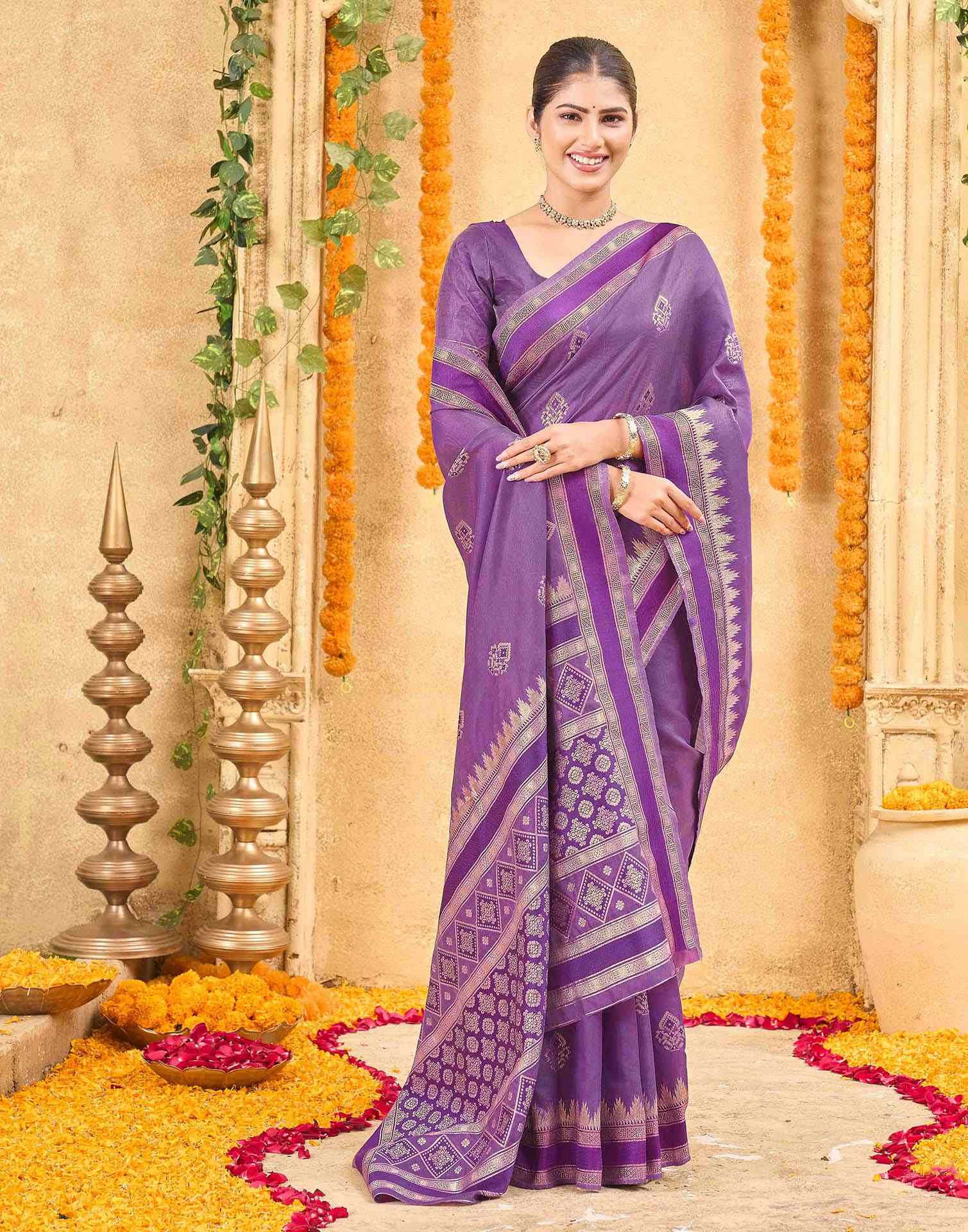 Purple Silk Woven Banarasi Saree