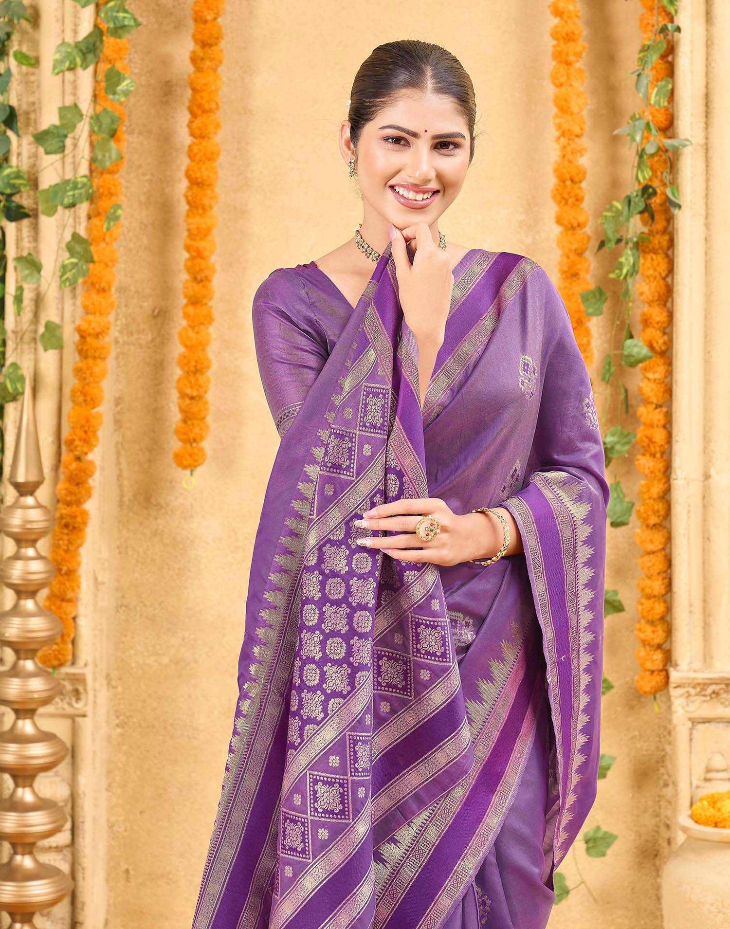 Purple Silk Woven Banarasi Saree