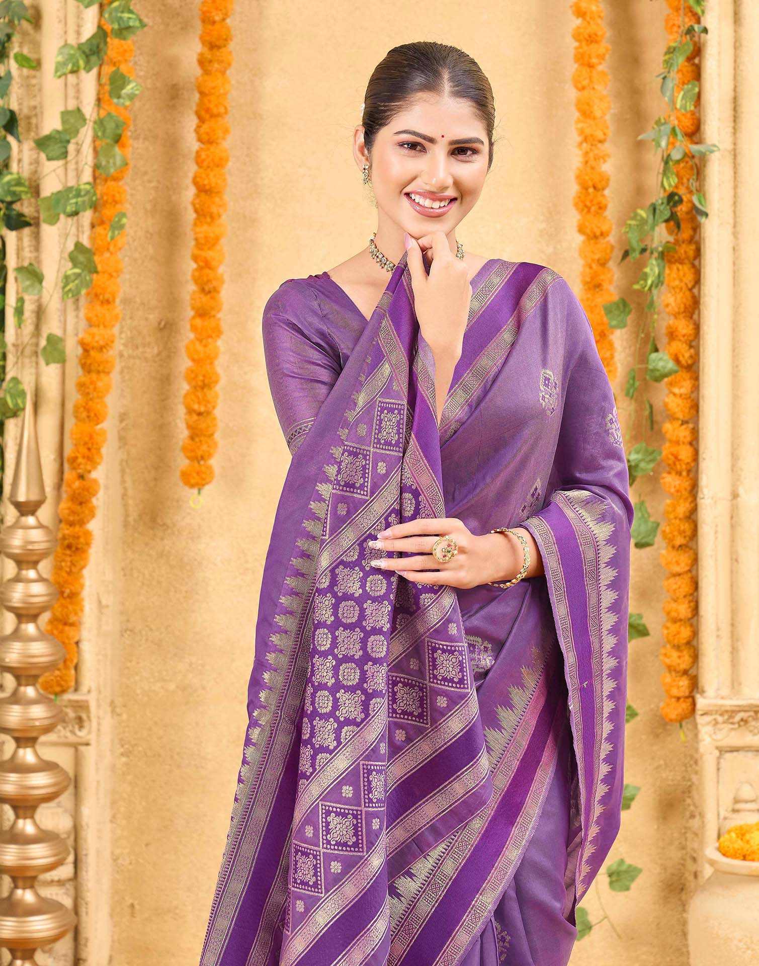 Purple Silk Woven Banarasi Saree