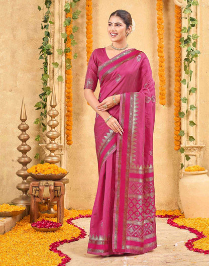 Pink Silk Woven Banarasi Saree