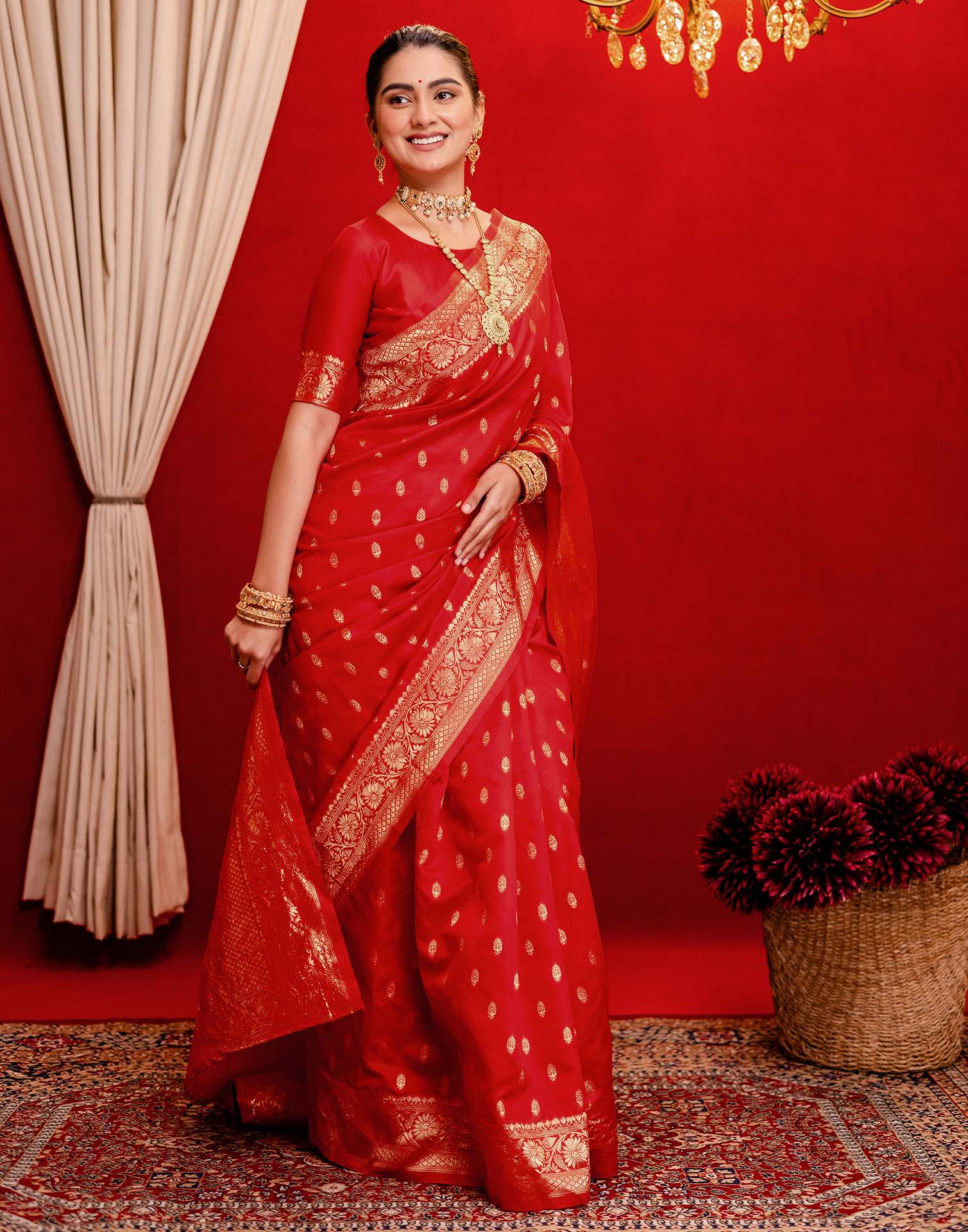 Red Silk Woven Banarasi Saree