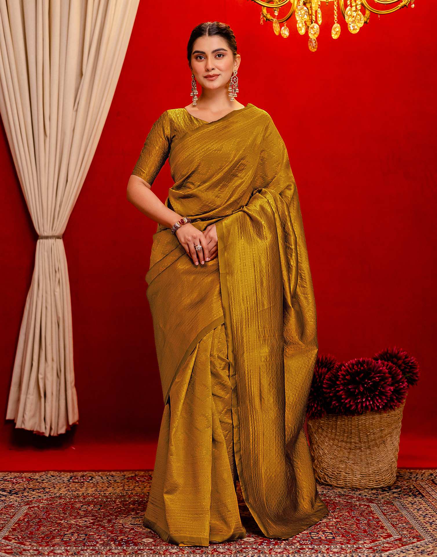 Mustard Yellow Silk Woven Banarasi Saree