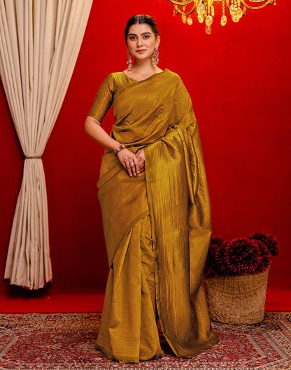 Mustard Yellow Silk Woven Banarasi Saree
