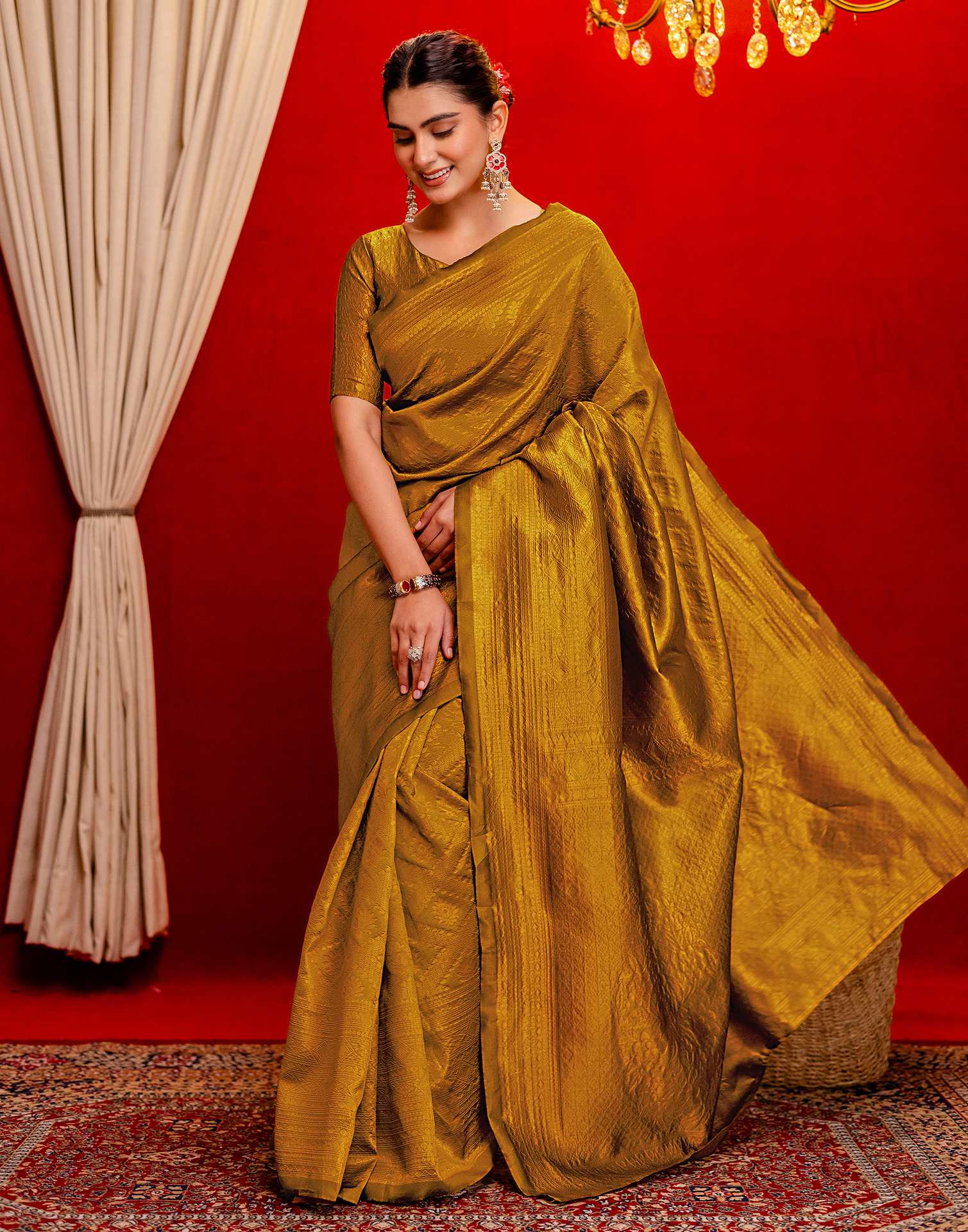 Mustard Yellow Silk Woven Banarasi Saree
