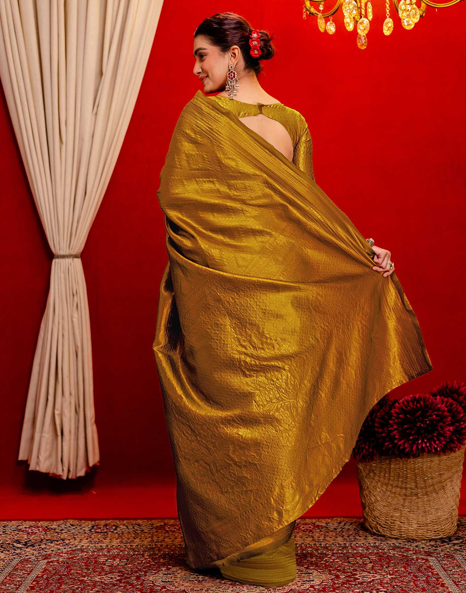 Mustard Yellow Silk Woven Banarasi Saree