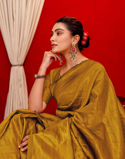 Mustard Yellow Silk Woven Banarasi Saree