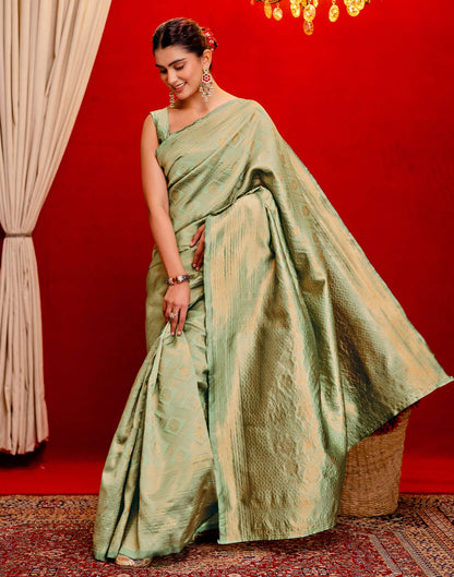 Mint Green Silk Woven Banarasi Saree