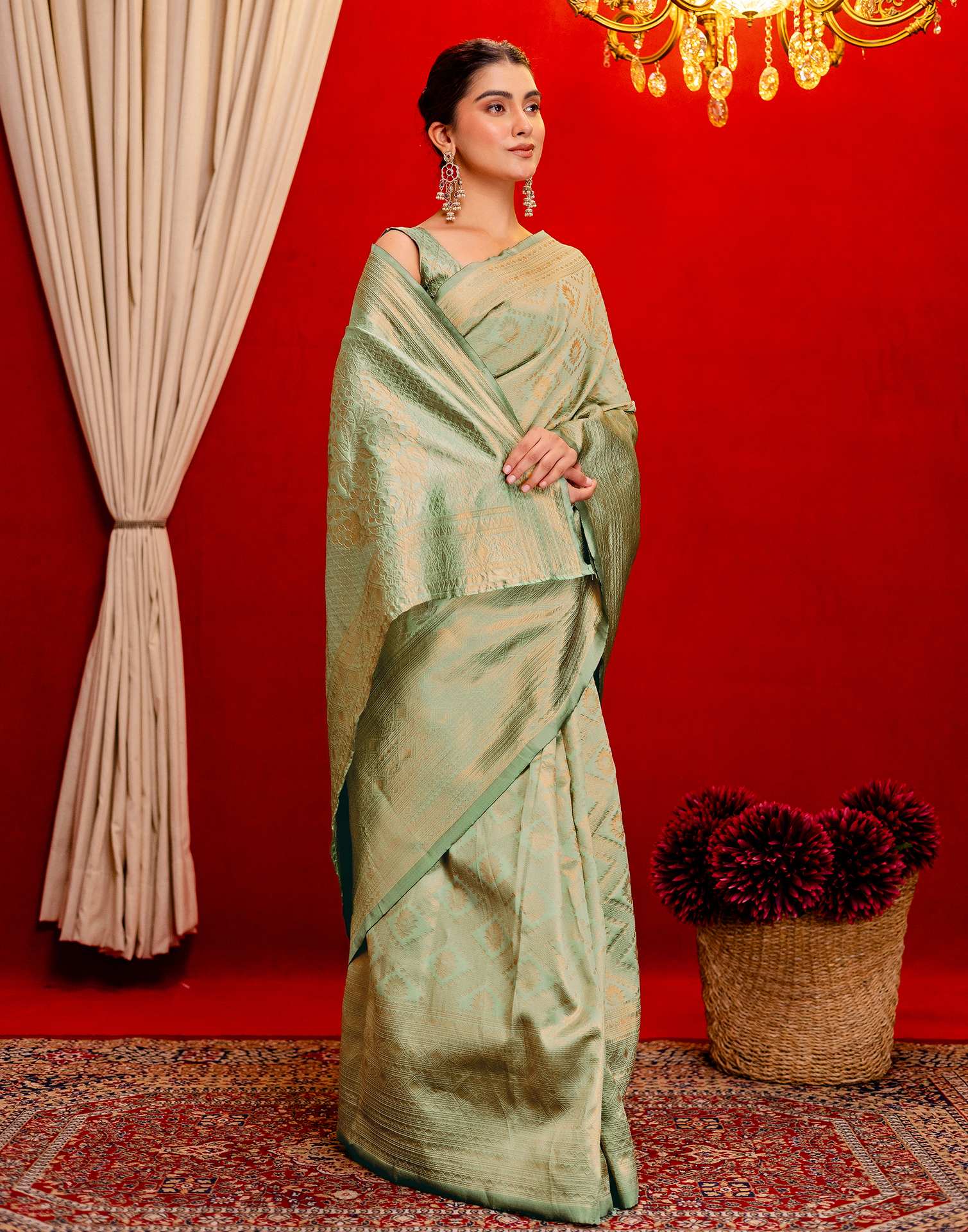 Mint Green Silk Woven Banarasi Saree