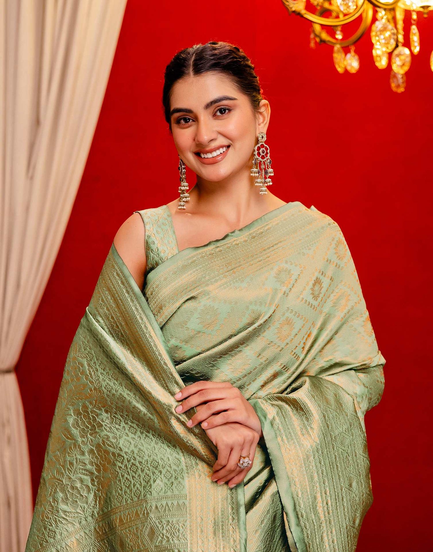 Mint Green Silk Woven Banarasi Saree