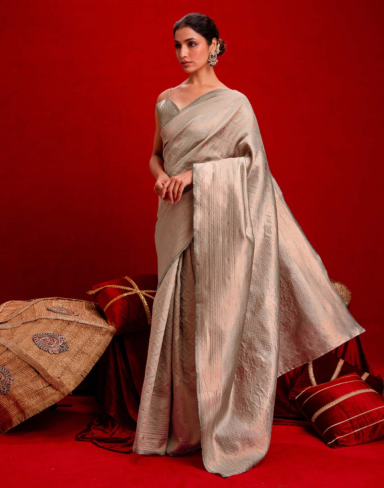 Grey Silk Woven Banarasi Saree