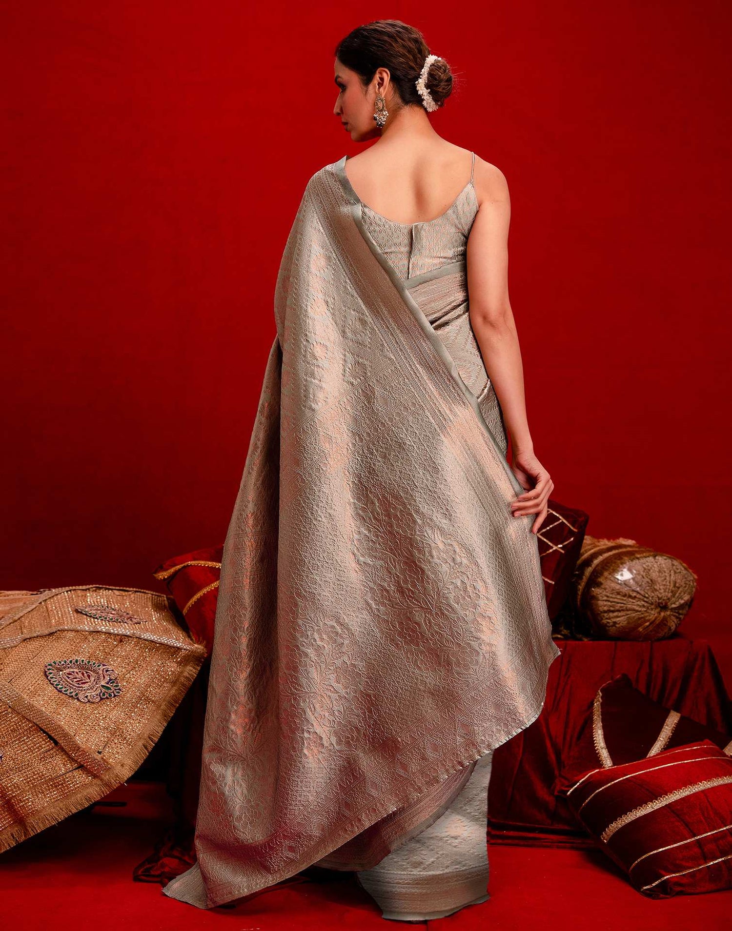 Grey Silk Woven Banarasi Saree
