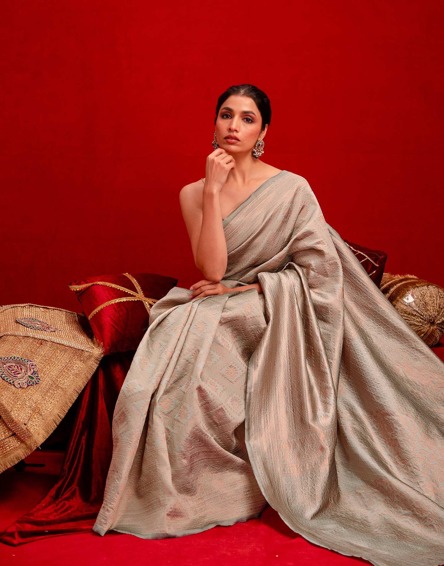 Grey Silk Woven Banarasi Saree