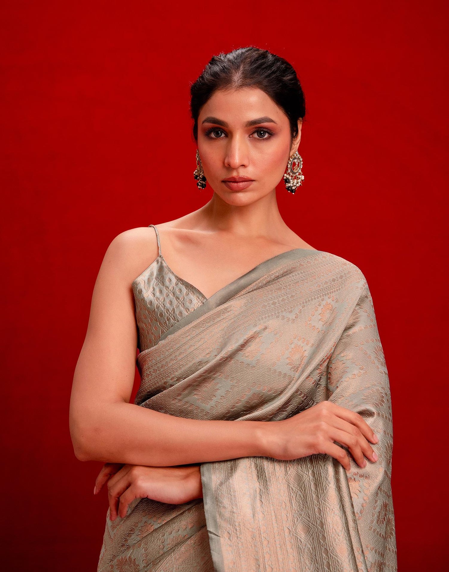 Grey Silk Woven Banarasi Saree