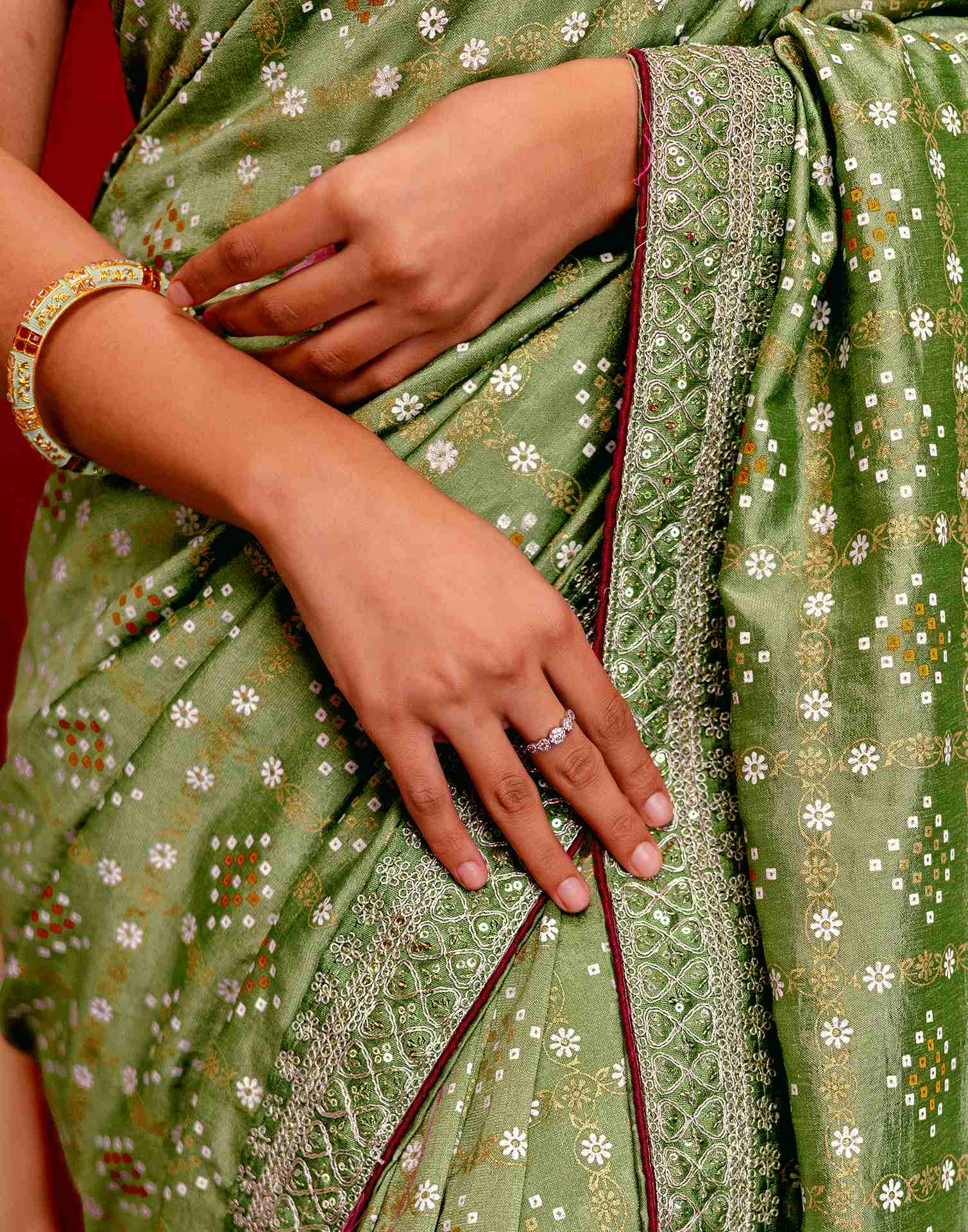 Light Mehandi Green Silk Bandhani Printed Saree