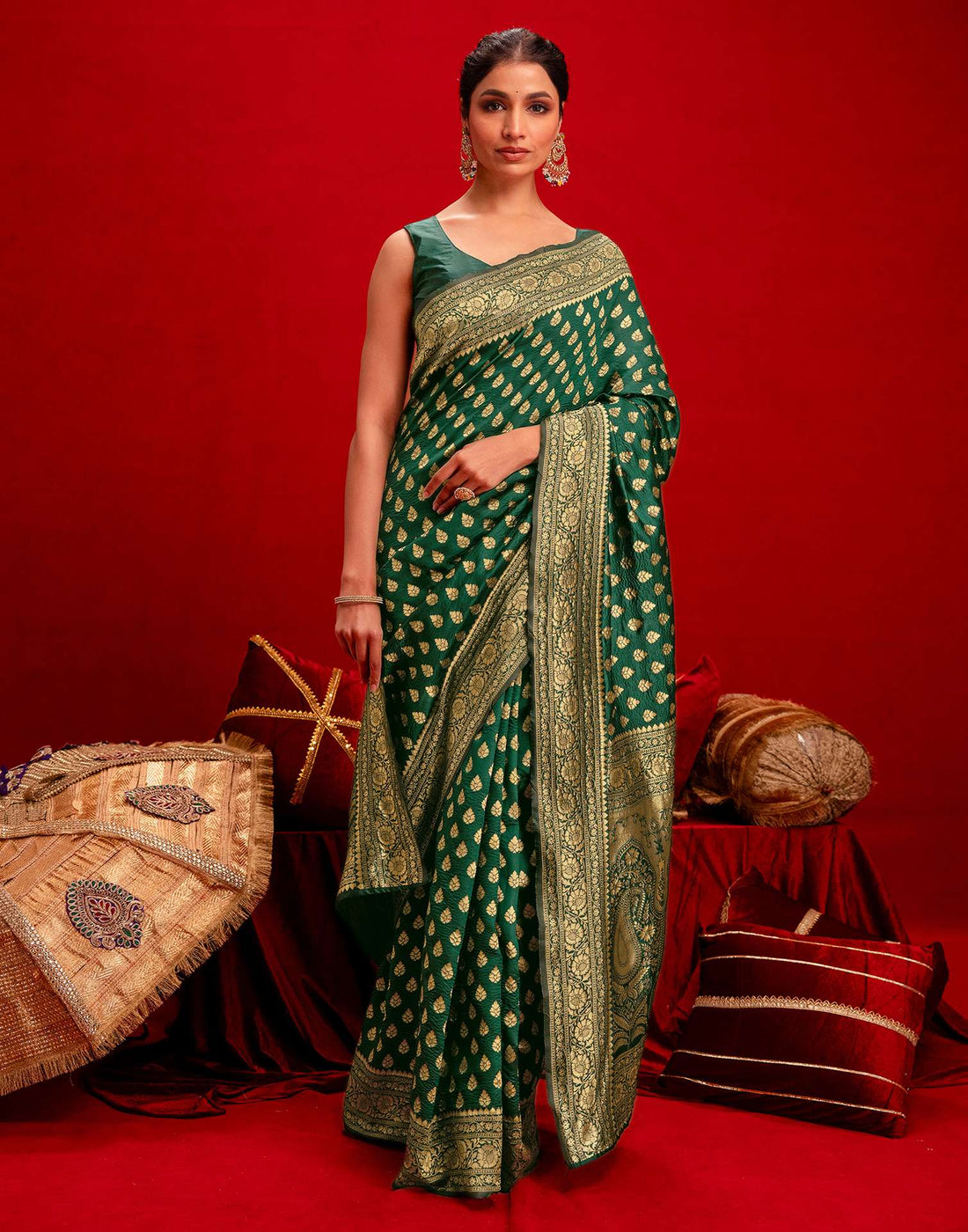 Dark Green Silk Woven Banarasi Saree