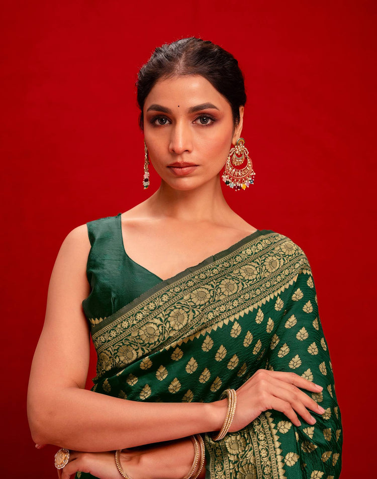 Dark Green Silk Woven Banarasi Saree
