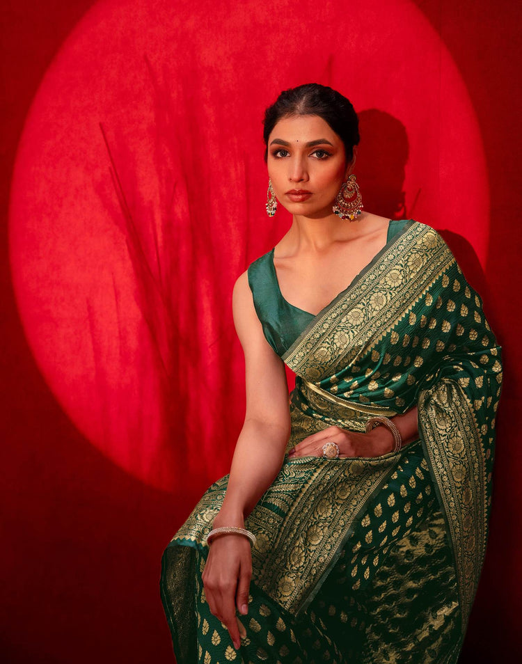 Dark Green Silk Woven Banarasi Saree