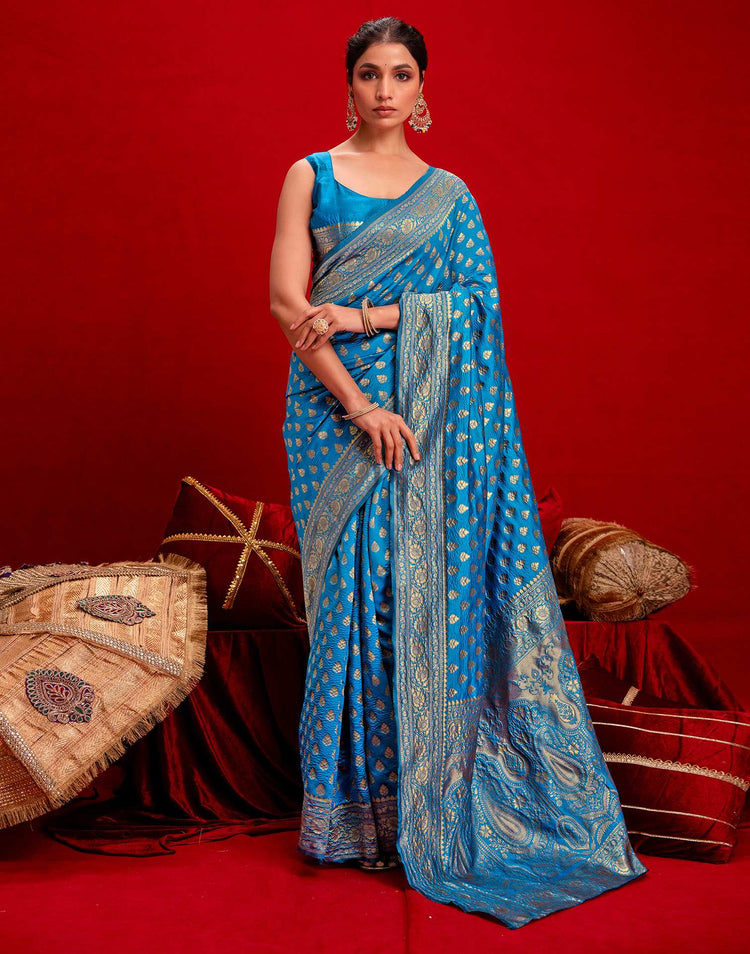 Sky Blue Silk Woven Banarasi Saree