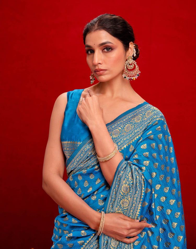 Sky Blue Silk Woven Banarasi Saree