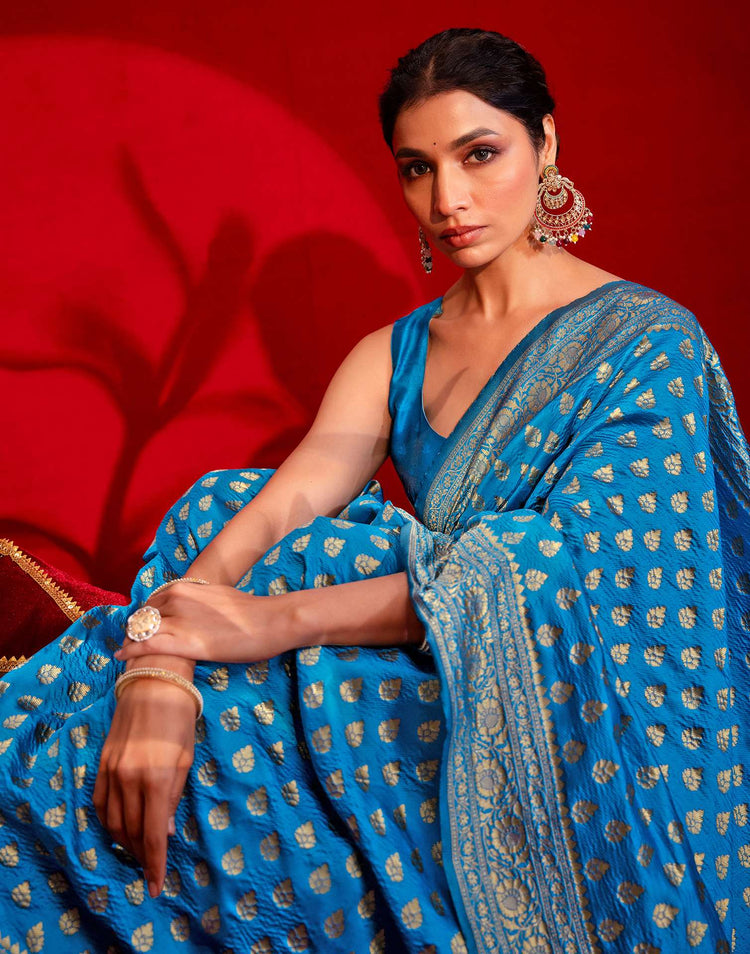 Sky Blue Silk Woven Banarasi Saree