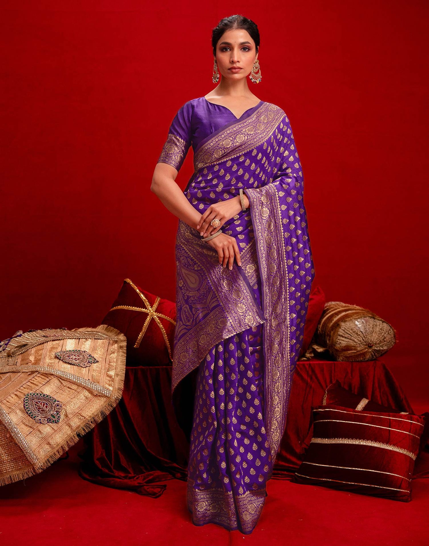 Violet Silk Woven Banarasi Saree