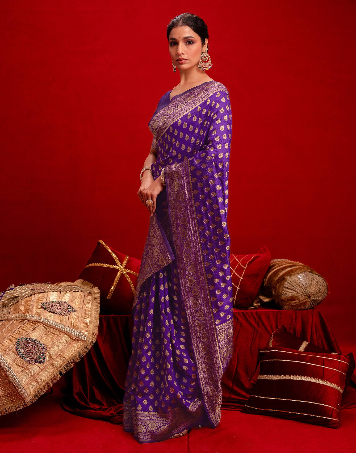 Violet Silk Woven Banarasi Saree